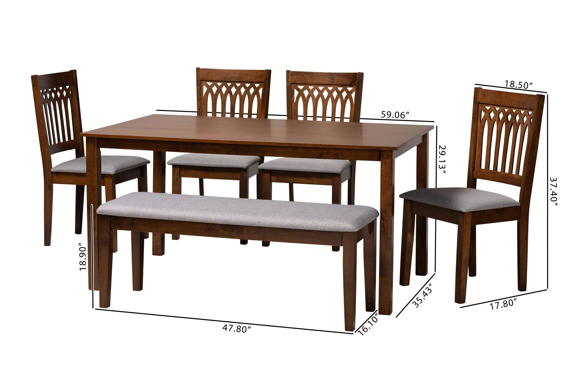 Genesis Gray Fabric Walnut Brown Wood 6-Piece Dining Set