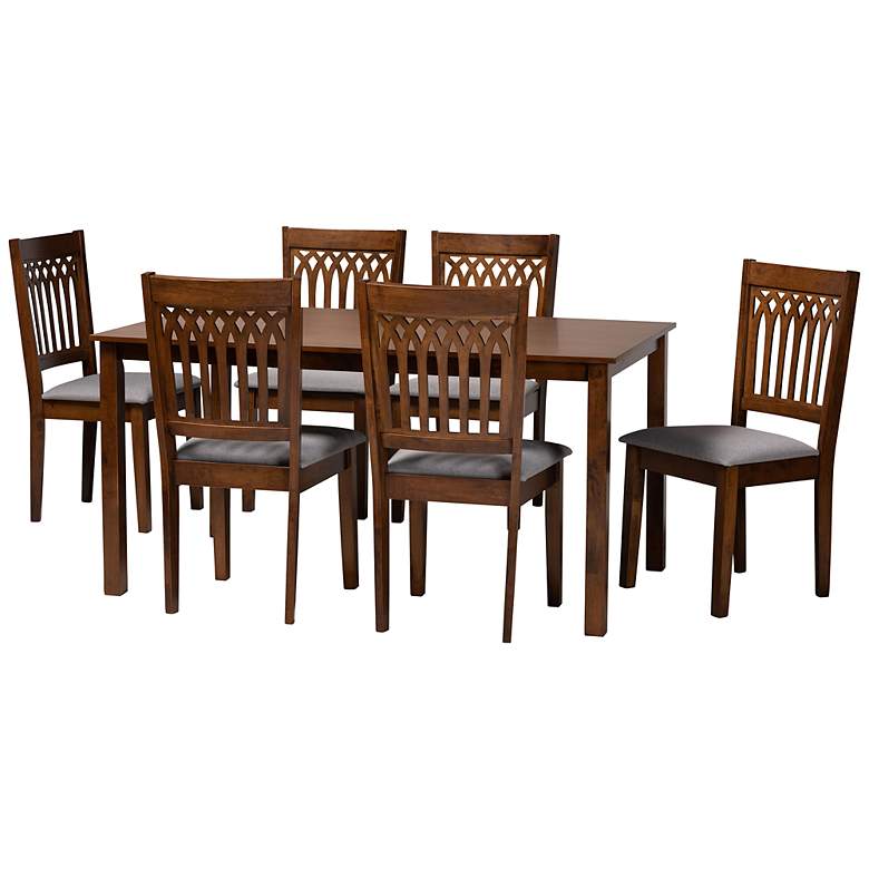 Image 2 Genesis Gray Fabric Walnut Brown Wood 7-Piece Dining Set