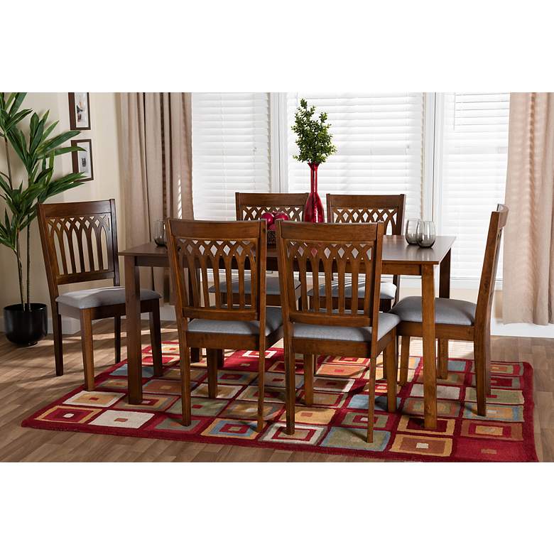 Image 1 Genesis Gray Fabric Walnut Brown Wood 7-Piece Dining Set