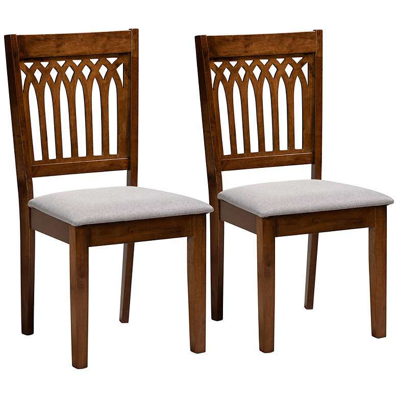Image 2 Genesis Gray Fabric Walnut Brown Wood Dining Chairs Set of 2