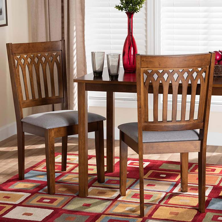 Image 1 Genesis Gray Fabric Walnut Brown Wood Dining Chairs Set of 2