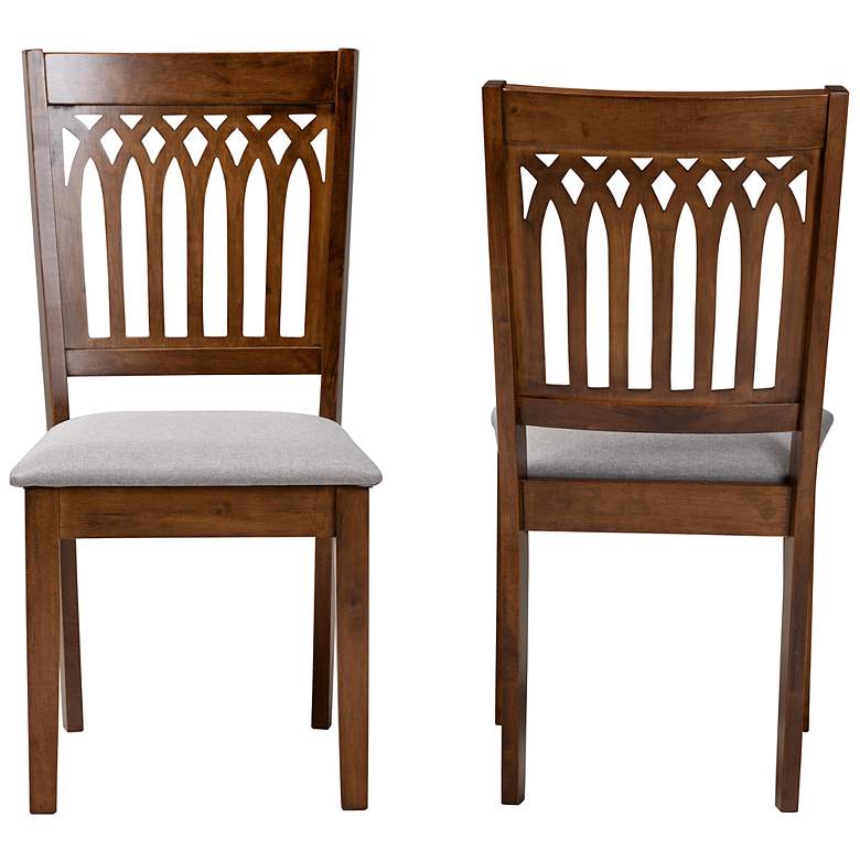 Image 6 Genesis Gray Fabric Walnut Brown Wood Dining Chairs Set of 2 more views