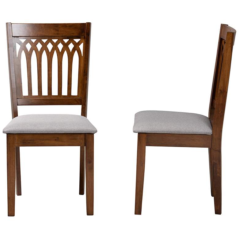 Image 7 Genesis Gray Fabric Walnut Brown Wood Dining Chairs Set of 2 more views