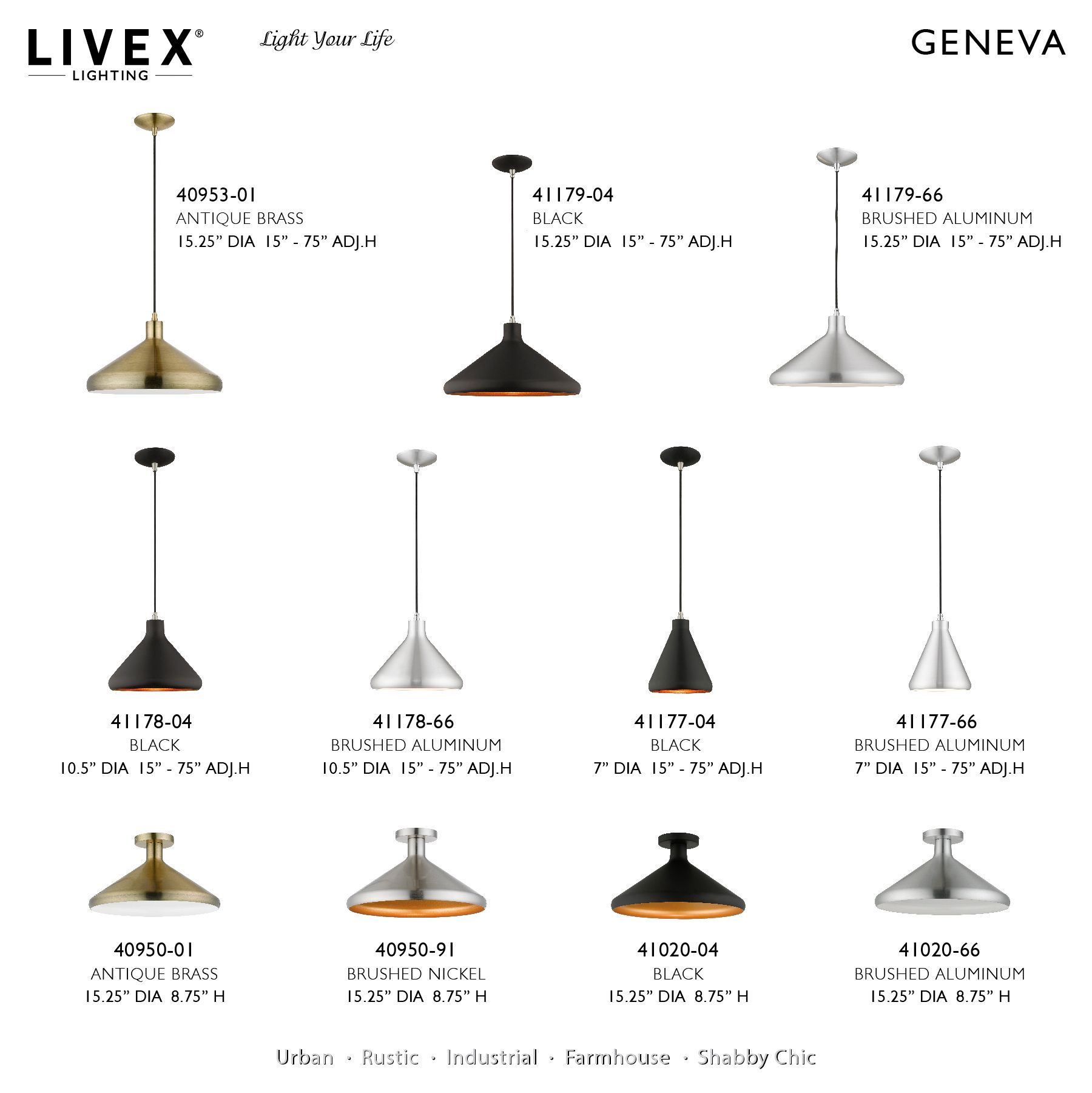 Geneva 1 Light Antique Brass Semi-Flush