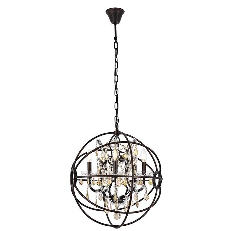 Image 3 Geneva 20" Wide Dark Bronze and Golden Teak 5-Light Pendant