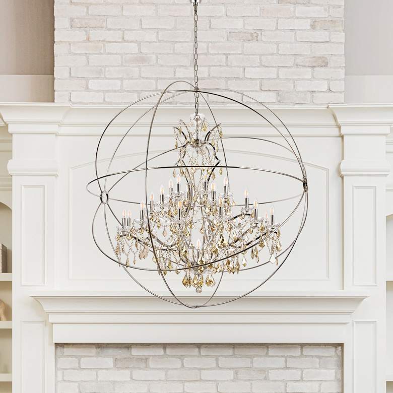 Image 1 Geneva 25 Lt Polished Nickel Chandelier Golden Teak