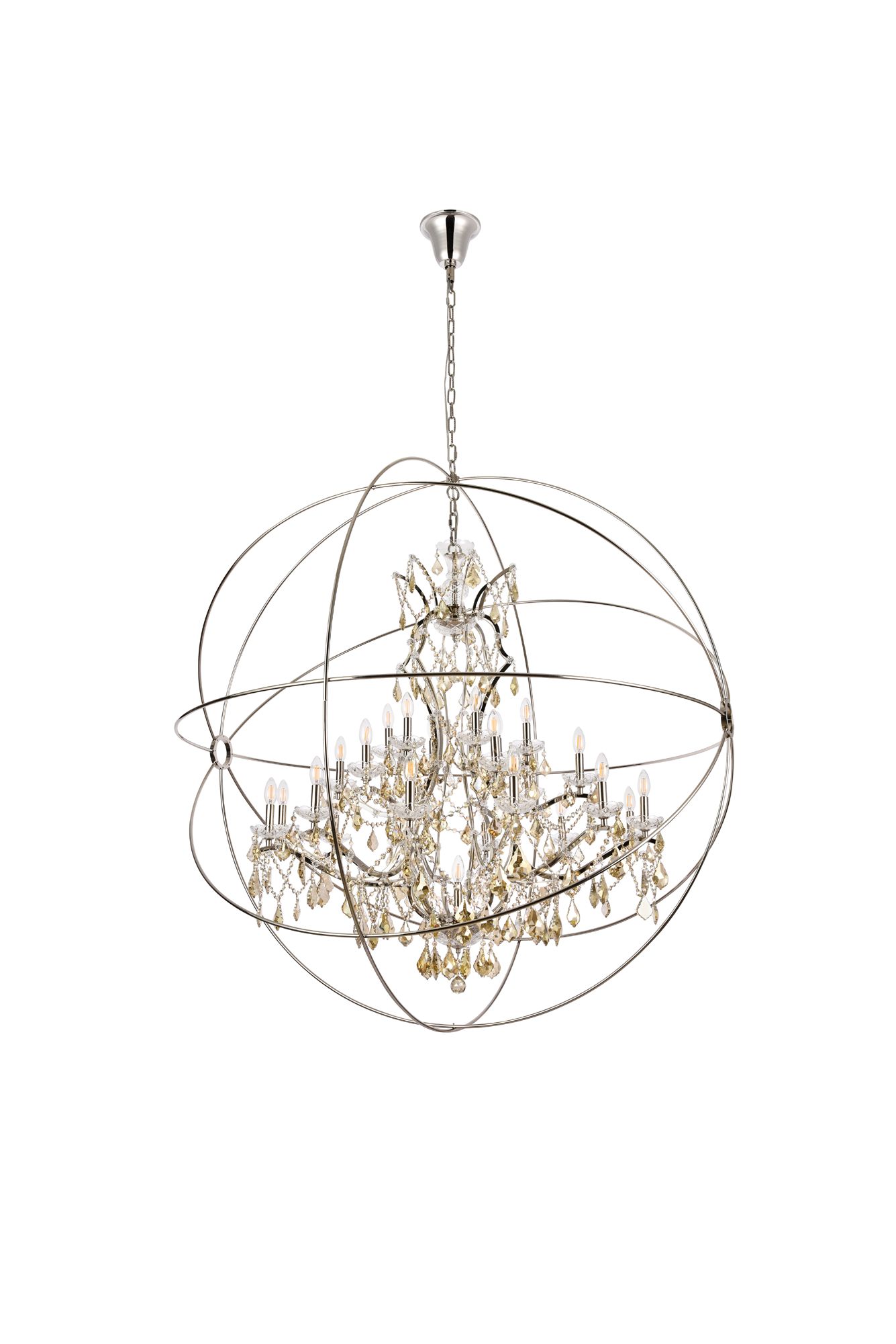 Geneva 25 Lt Polished Nickel Chandelier Golden Teak