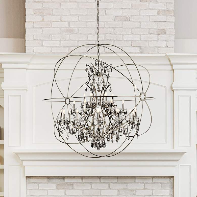 Image 1 Geneva 25 Lt Polished Nickel Chandelier Silver Shade (Grey)