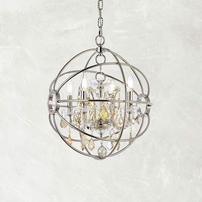 Image 1 Geneva 4 Lt Polished Nickel Pendant Golden Teak