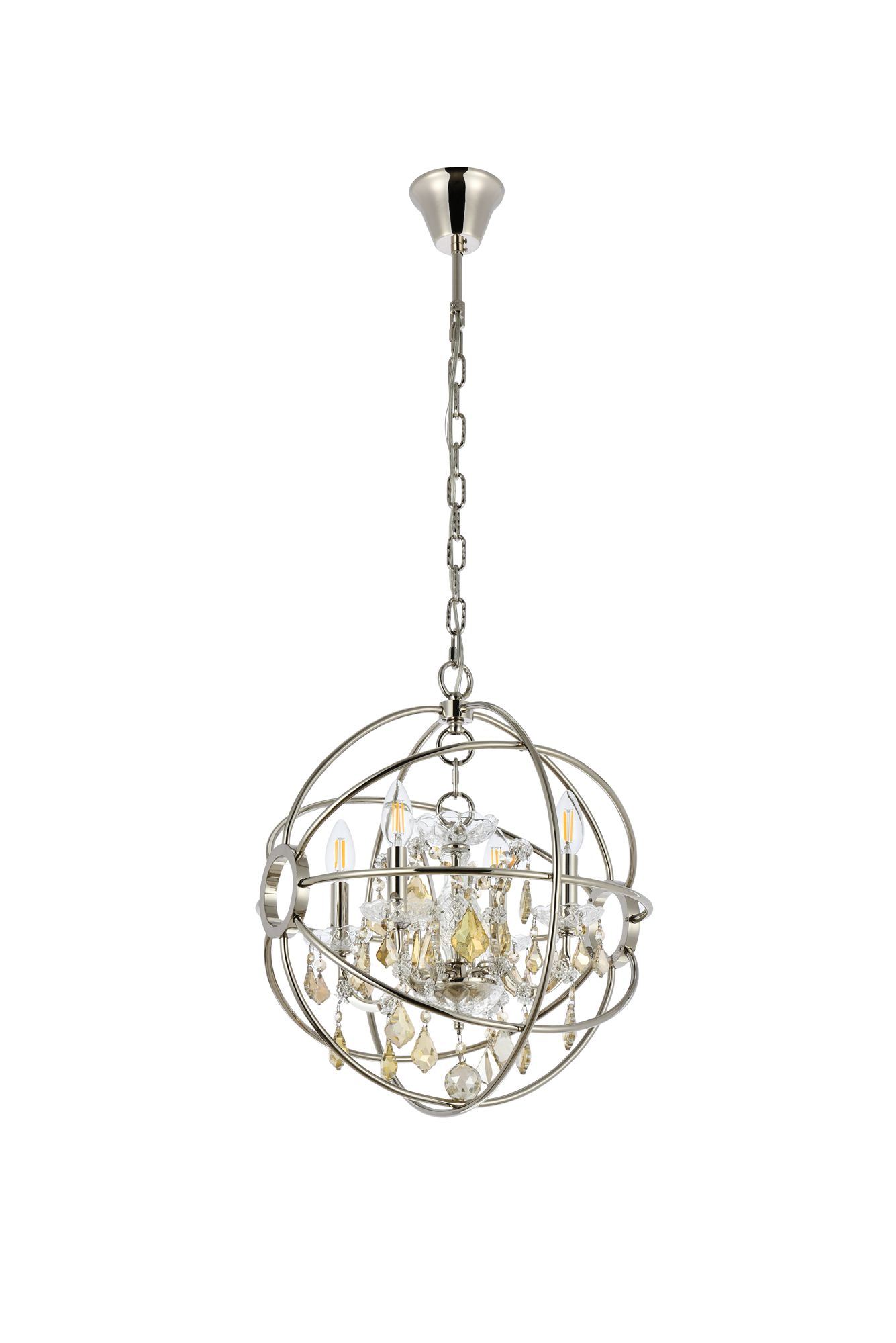 Geneva 4 Lt Polished Nickel Pendant Golden Teak