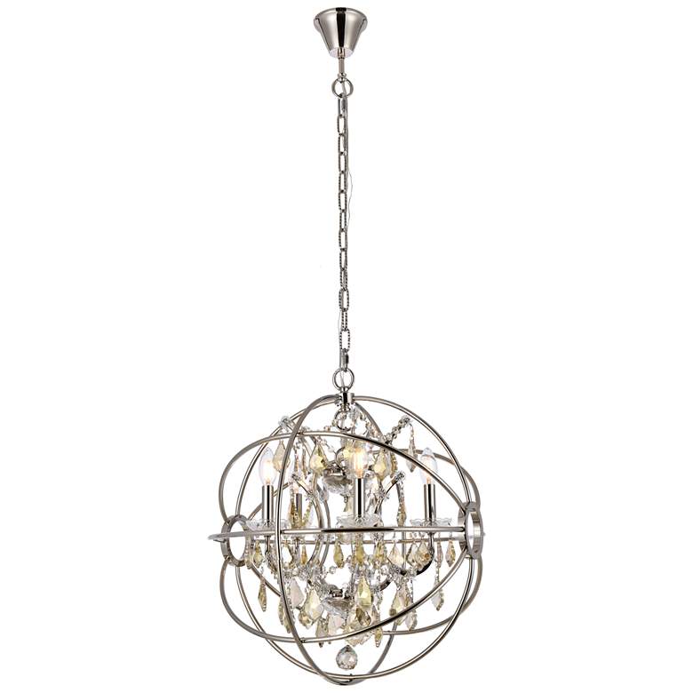 Image 1 Geneva 5 Lt Polished Nickel Pendant Golden Teak