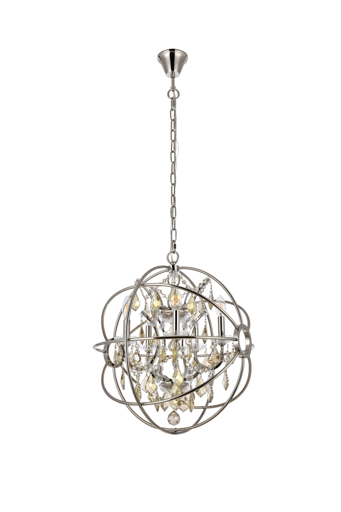 Geneva 5 Lt Polished Nickel Pendant Golden Teak