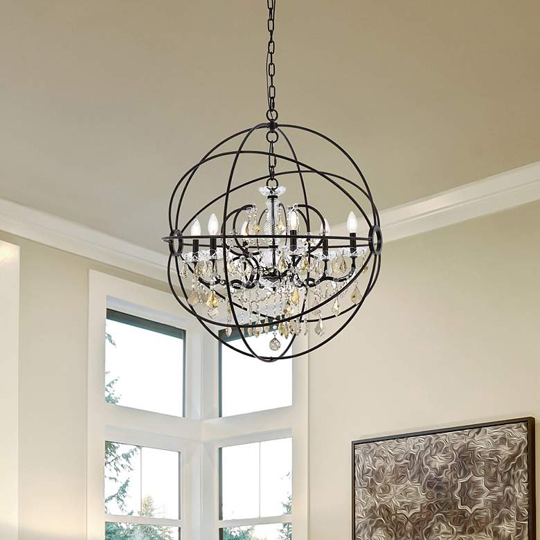 Image 1 Geneva 6 Lt Dark Bronze Chandelier Golden Teak