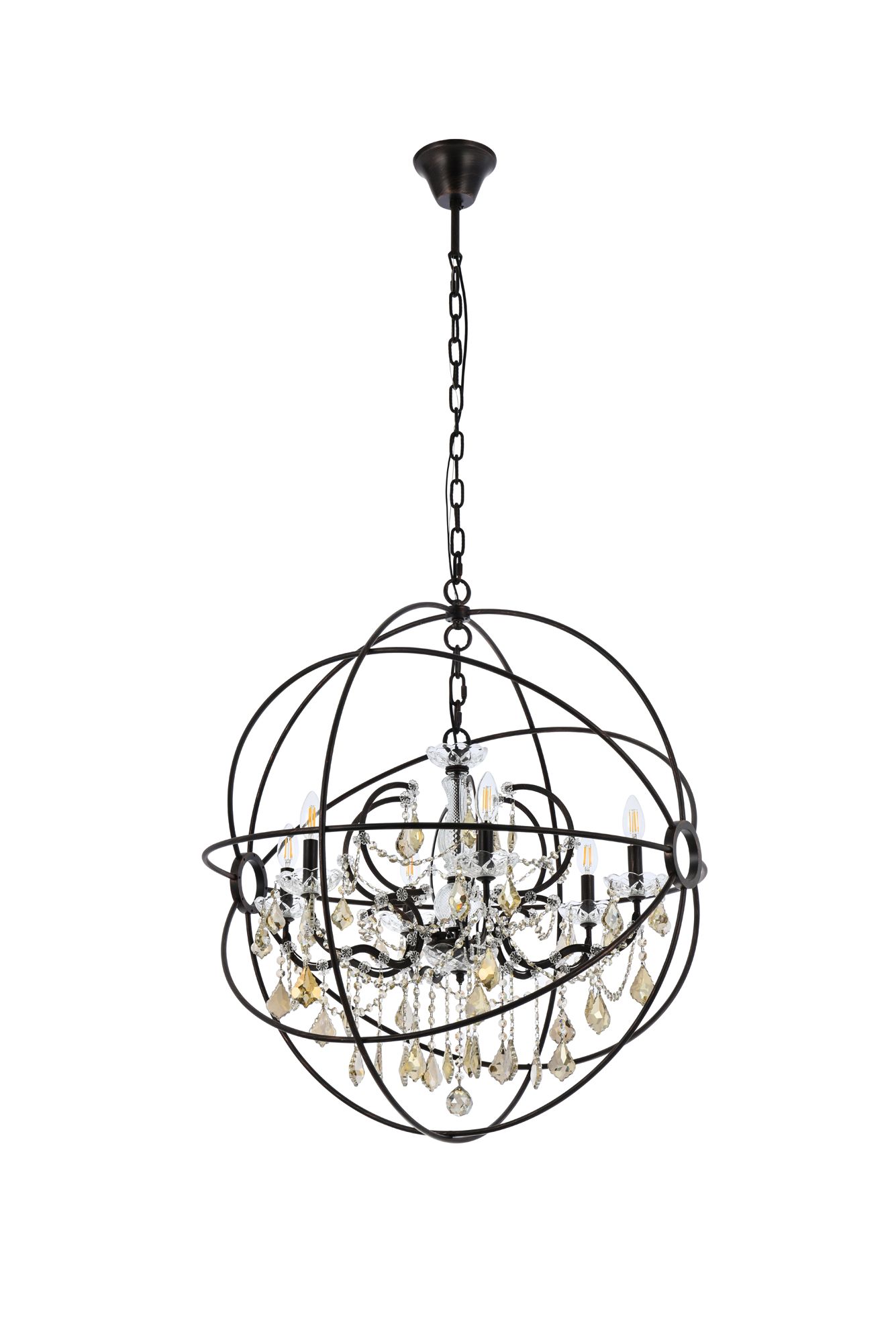 Geneva 6 Lt Dark Bronze Chandelier Golden Teak