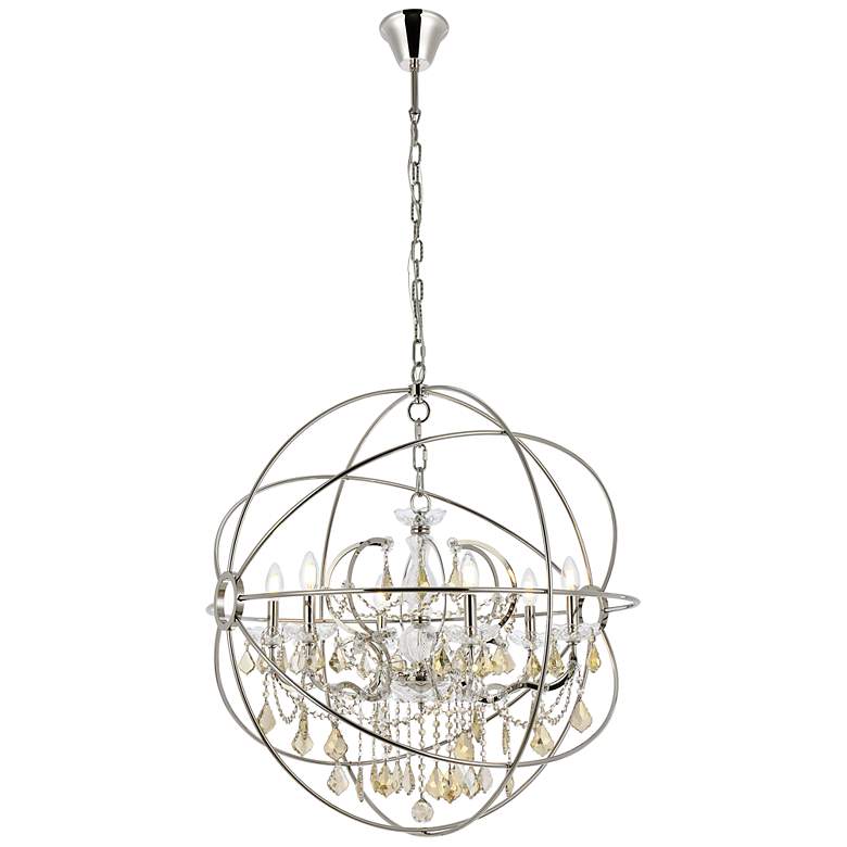 Image 2 Geneva 6 Lt Polished Nickel Chandelier Golden Teak