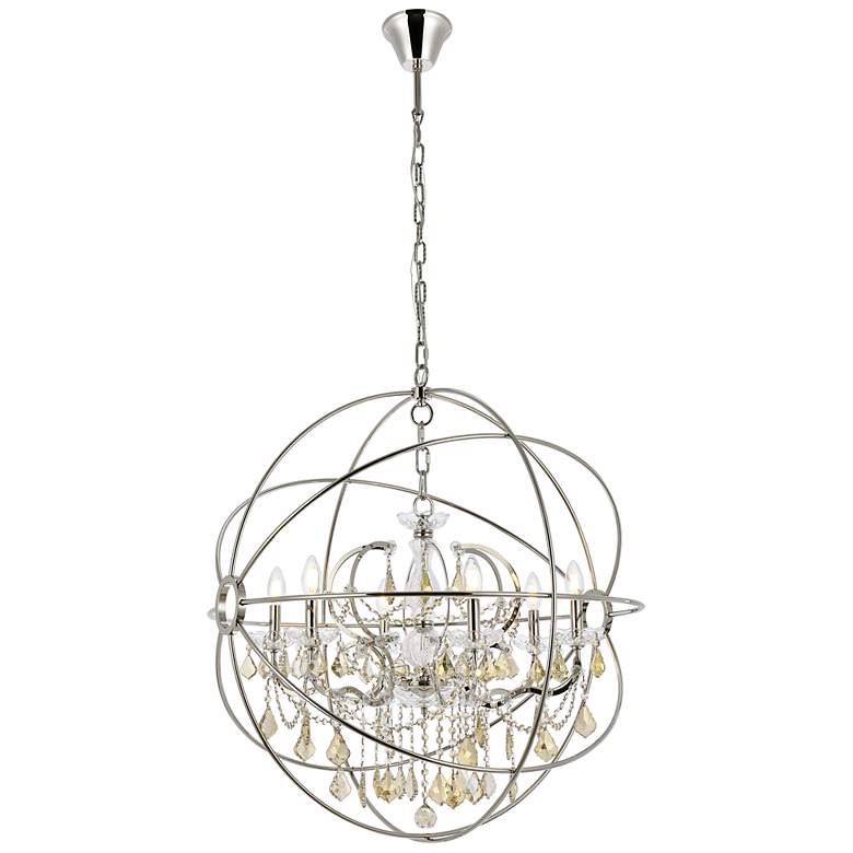 Image 1 Geneva 6 Lt Polished Nickel Chandelier Golden Teak