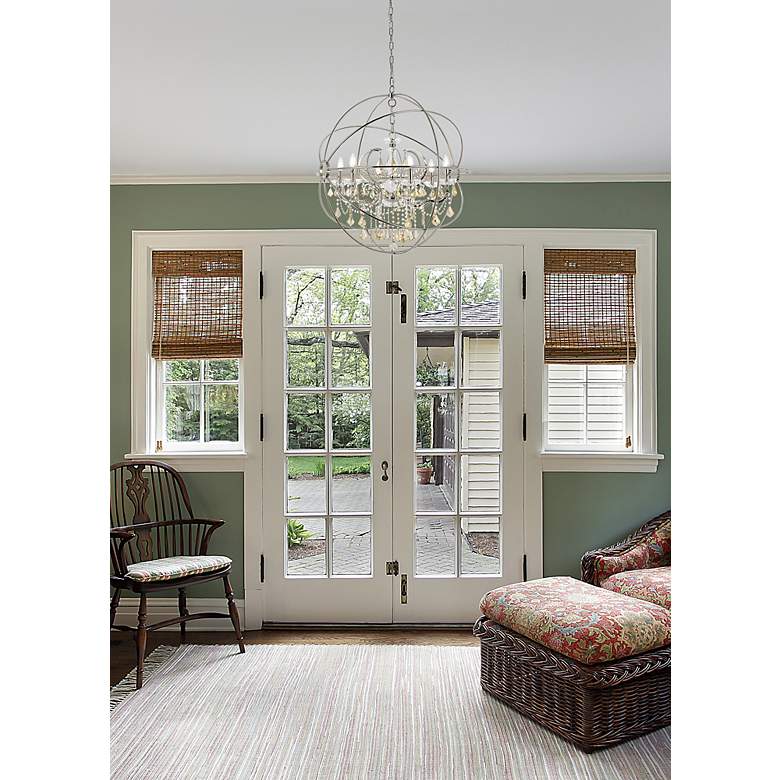 Image 3 Geneva 6 Lt Polished Nickel Chandelier Golden Teak more views