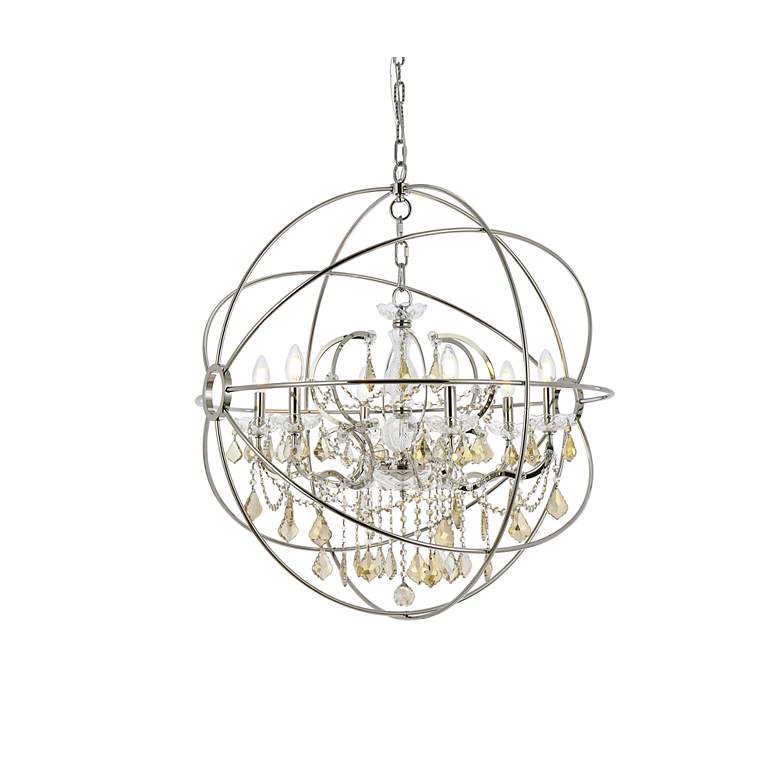Image 4 Geneva 6 Lt Polished Nickel Chandelier Golden Teak more views