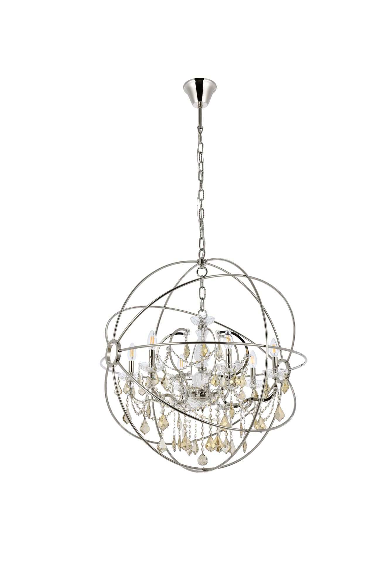 Geneva 6 Lt Polished Nickel Chandelier Golden Teak