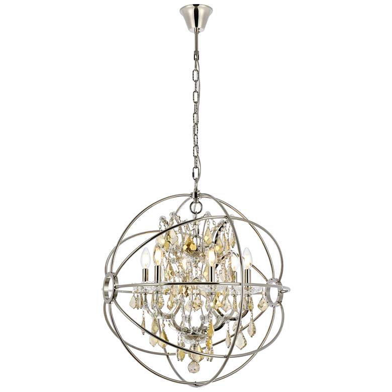 Image 1 Geneva 6 Lt Polished Nickel Chandelier Golden Teak