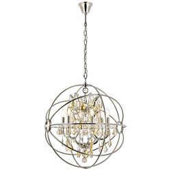 Geneva 6 Lt Polished Nickel Chandelier Golden Teak