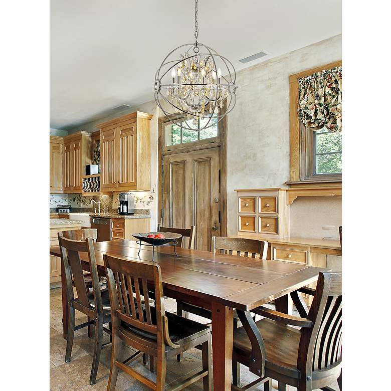 Image 3 Geneva 6 Lt Polished Nickel Chandelier Golden Teak more views