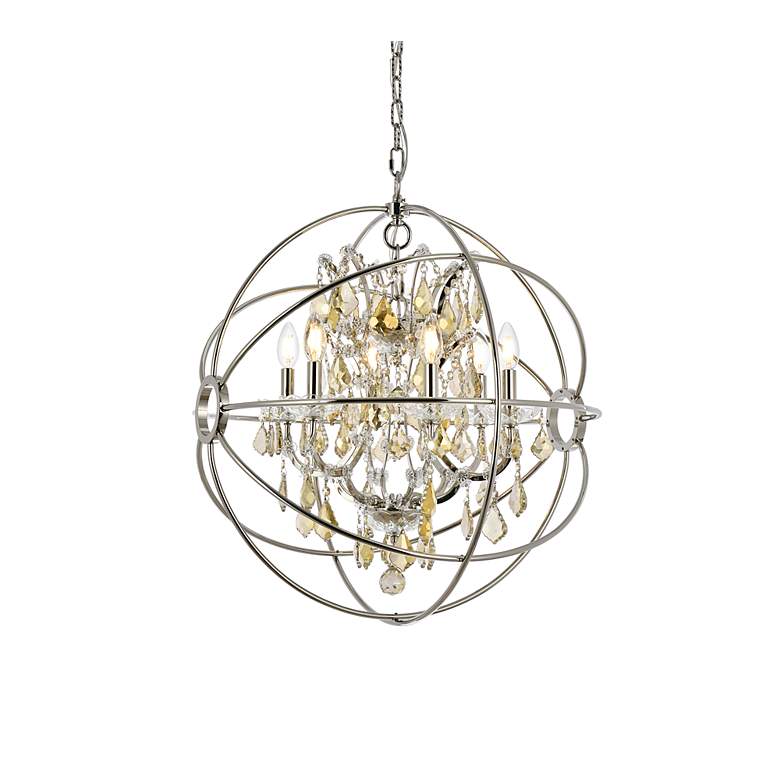 Image 4 Geneva 6 Lt Polished Nickel Chandelier Golden Teak more views