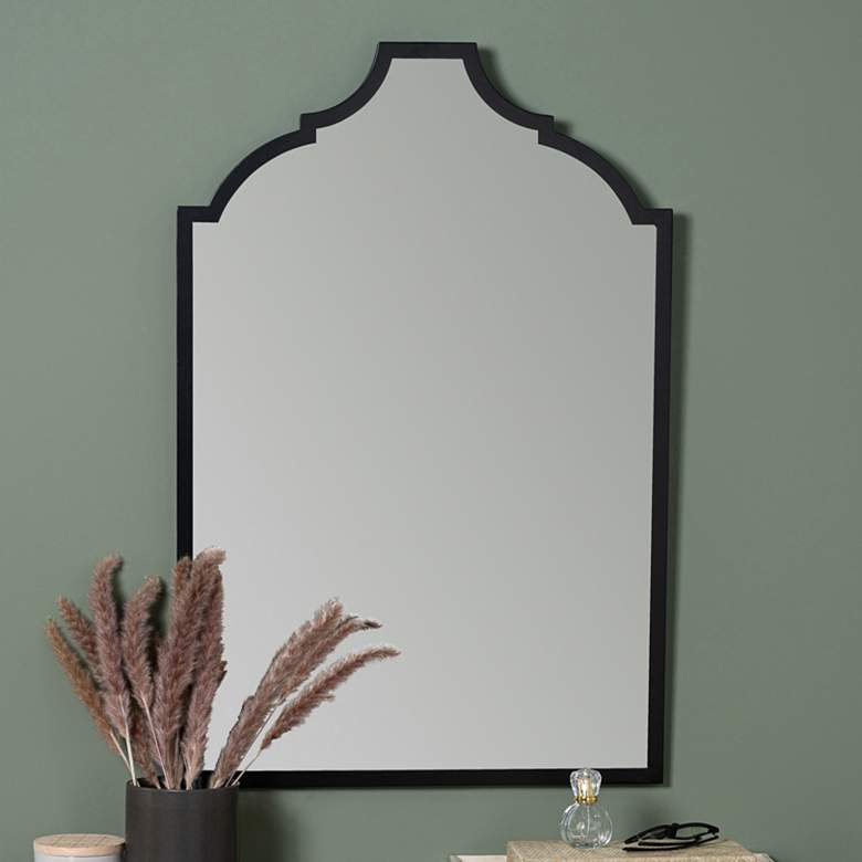 Image 1 Geneva Matte Black 24" x 36" Arched Square Wall Mirror