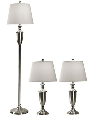 Geneva Off-White Steel 3-Piece Floor and Table Lamp Set