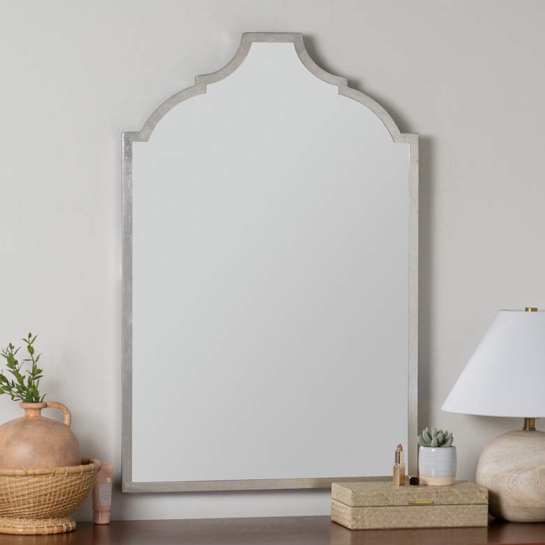 Image 1 Geneva Shiny Silver 24 inch x 36 inch Arched Square Wall Mirror