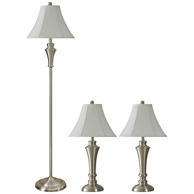 Image 1 Geneva White Brushed Steel 3-Piece Floor and Table Lamp Set