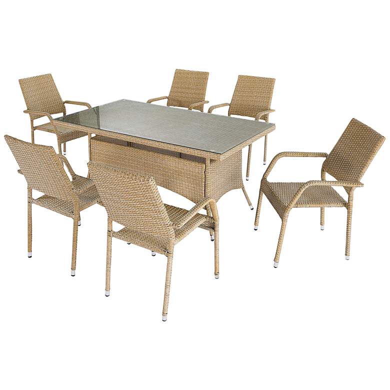 Image 1 Genoa Nature Tan Rattan 7-Piece Outdoor Dining Table Set