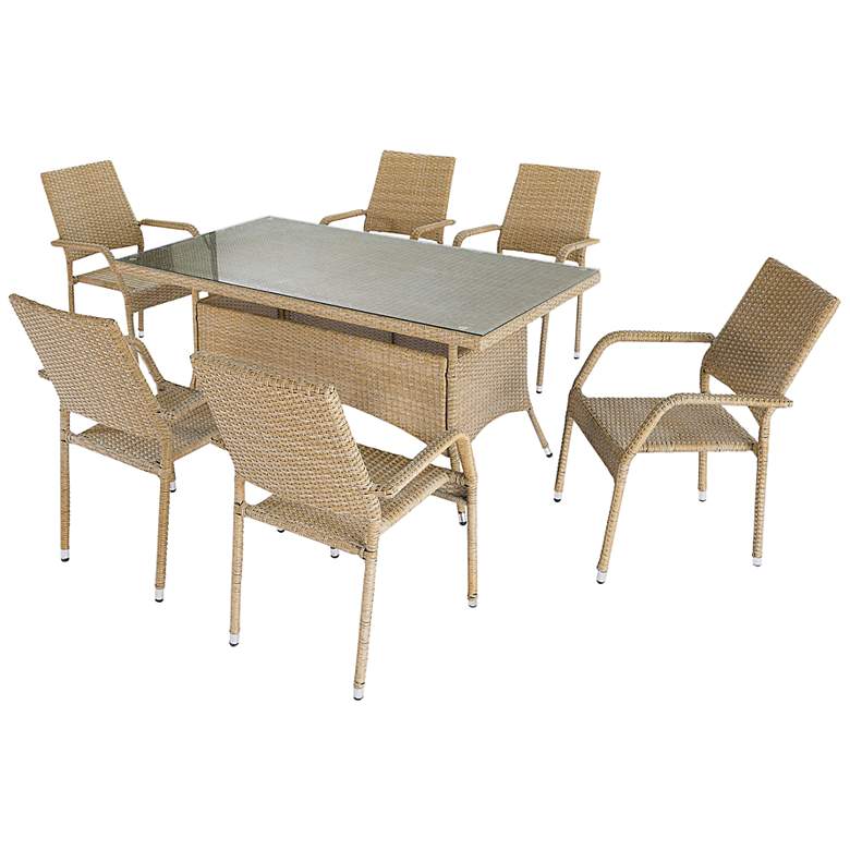 Image 2 Genoa Nature Tan Rattan 7-Piece Outdoor Dining Table Set