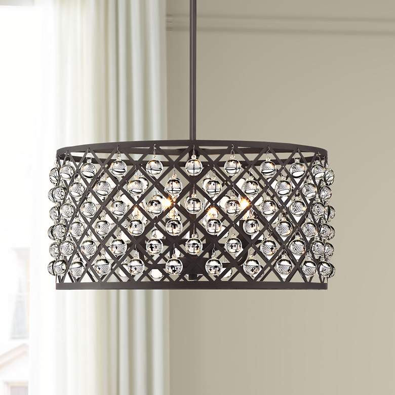 Image 1 Genter 21 inch Wide Bronze and Crystal 4-Light Pendant