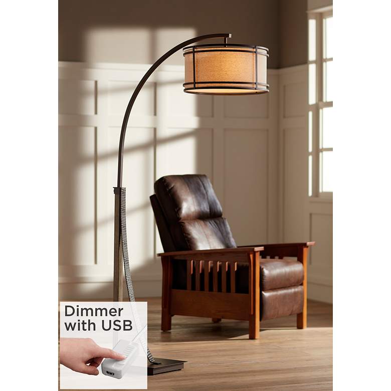 Image 1 Gentry Oil-Rubbed Bronze 2-Light Downbridge Arc Floor Lamp with USB Dimmer