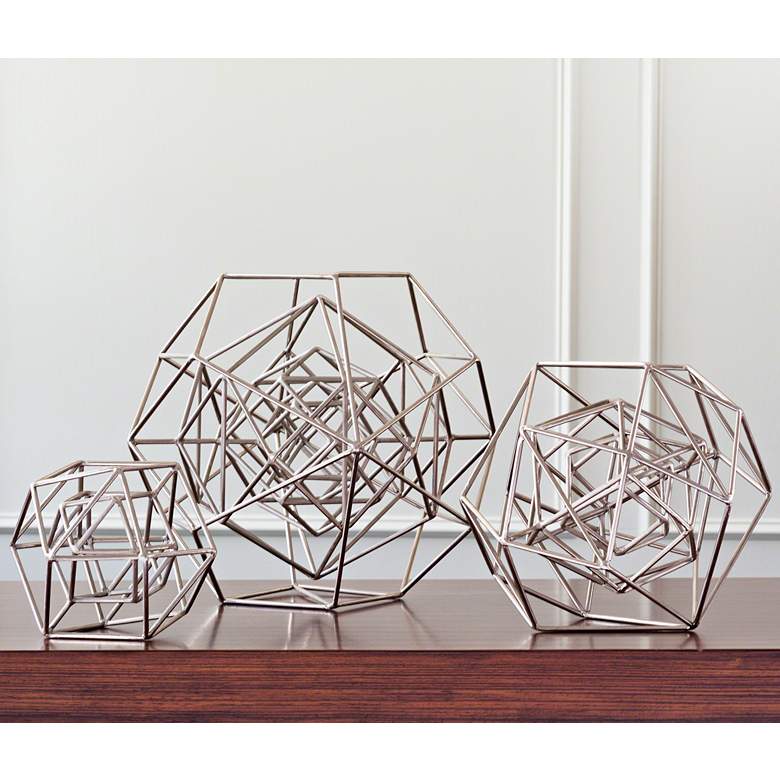 Image 1 Geo 14 1/4" Wide Nickel Iron Modern Sculpture