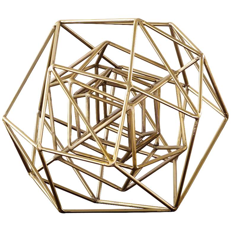 Image 1 Geo 14 1/4"W Small Molecular Gold Iron Tabletop Sculpture