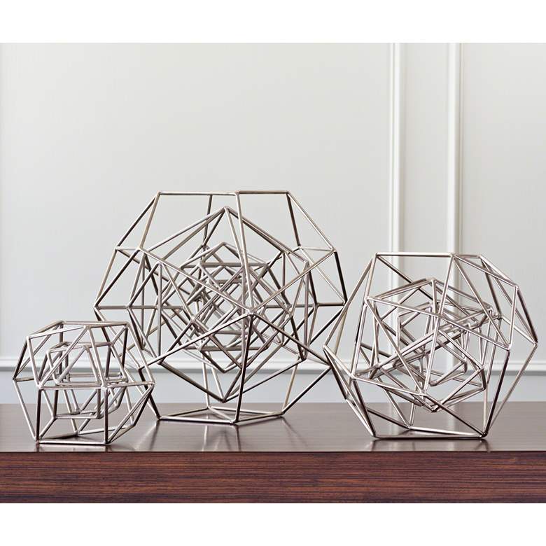 Image 1 Geo 18 1/4" Wide Nickel Iron Modern Sculpture