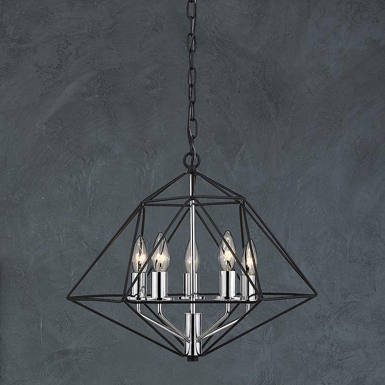 Image 1 Geo 18" Wide Matte Black with Chrome 5-Light Chandelier