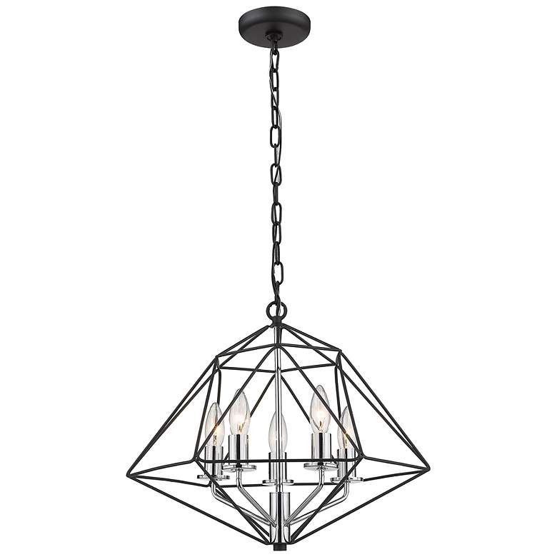 Image 6 Geo 18" Wide Matte Black with Chrome 5-Light Chandelier more views