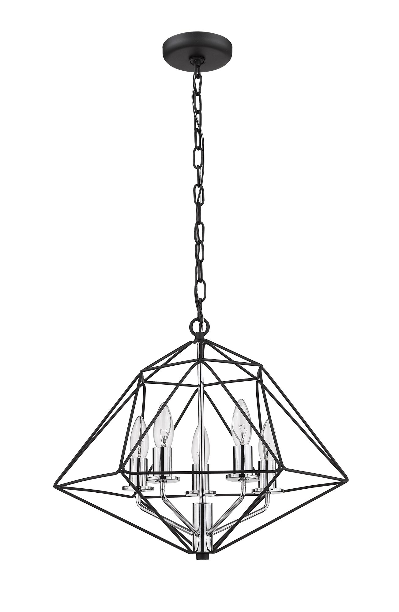 Geo 18" Wide Matte Black with Chrome 5-Light Chandelier