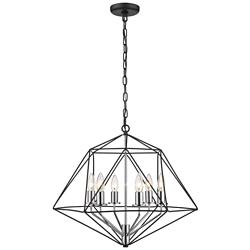Geo 22 1/4" Wide Matte Black and Chrome 6-Light Chandelier