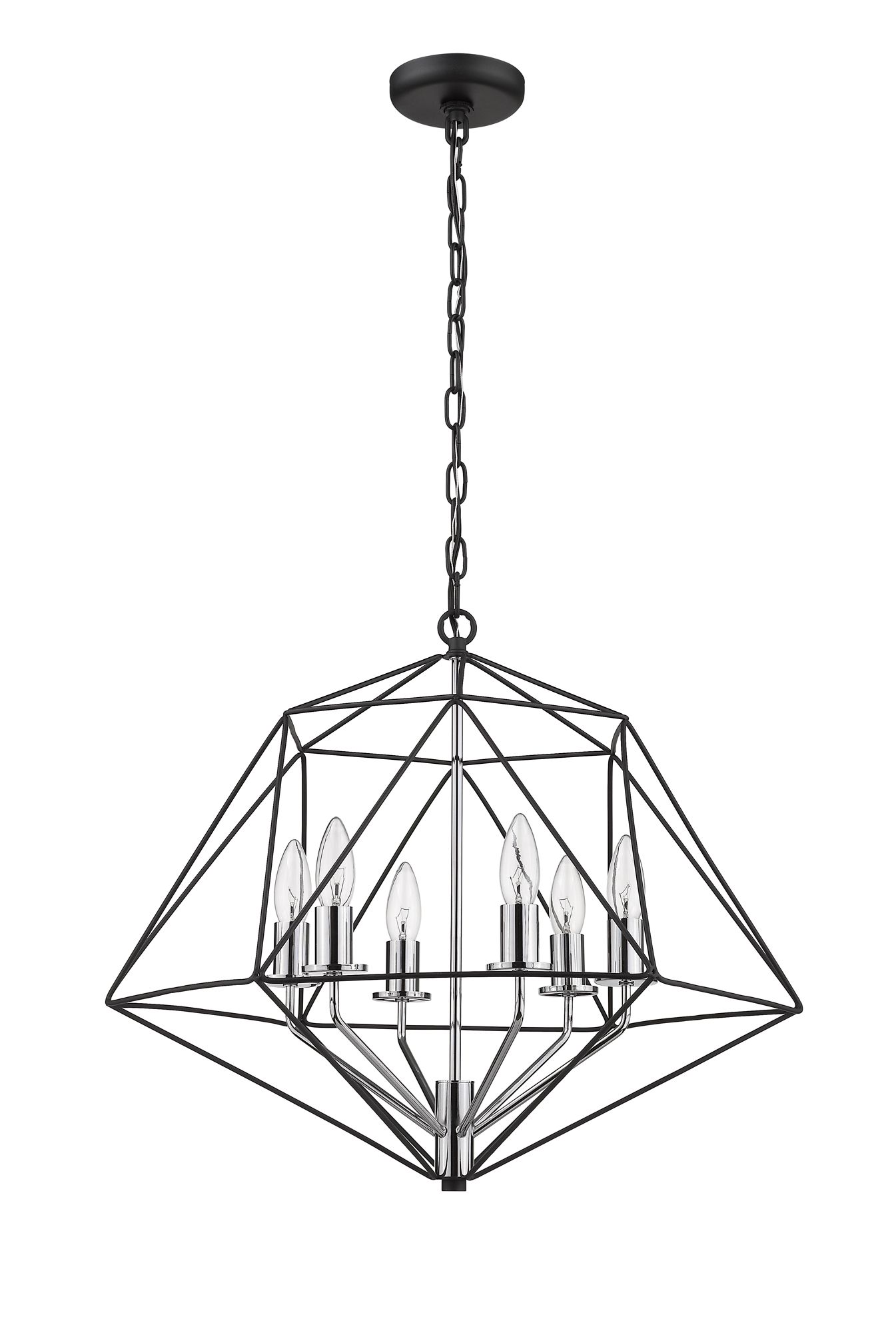 Geo 22 1/4" Wide Matte Black and Chrome 6-Light Chandelier