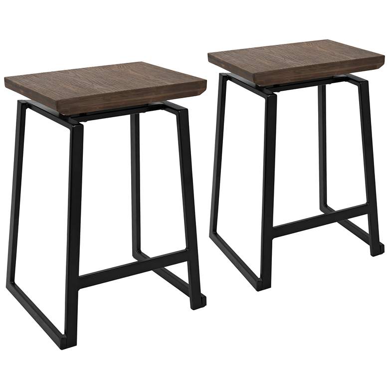 Image 1 Geo 24 1/4 inch Black with Brown Wood Counter Stools Set of 2