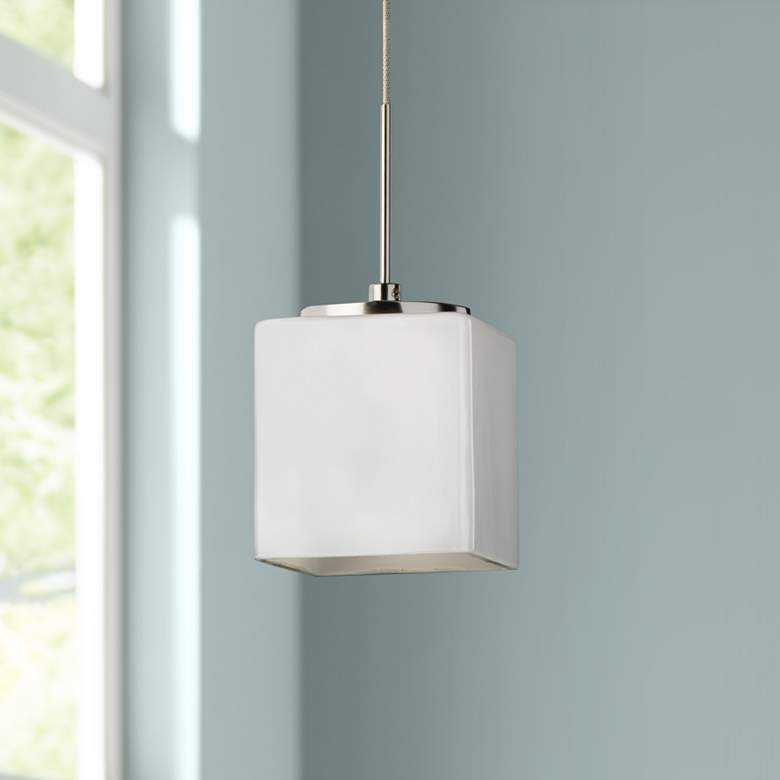 Image 1 Geo 3 1/4 inchW Satin Nickel LED Mini Pendant with White Glass