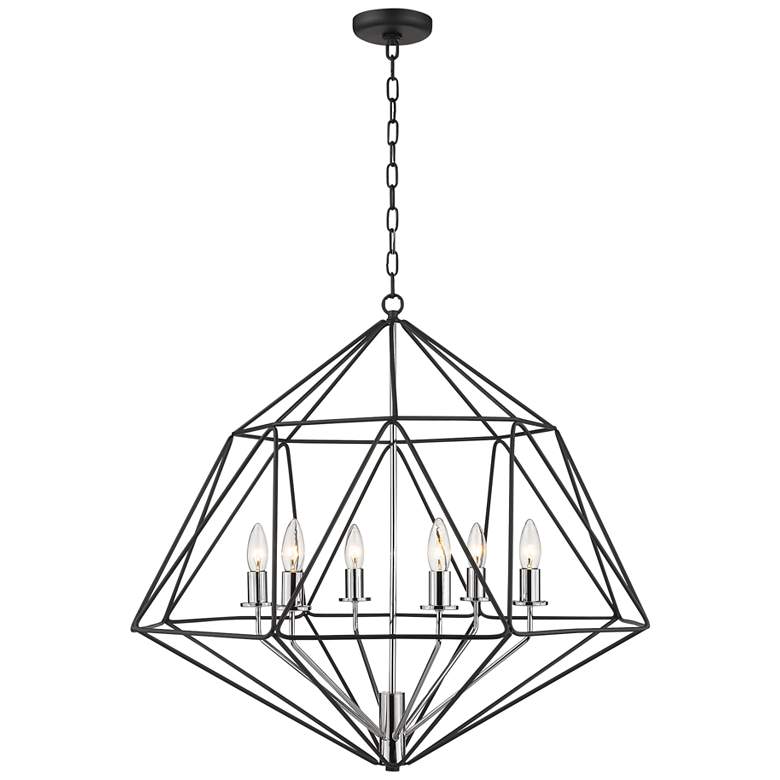 Image 2 Geo 30 inch Wide Matte Black and Chrome 6-Light Chandelier