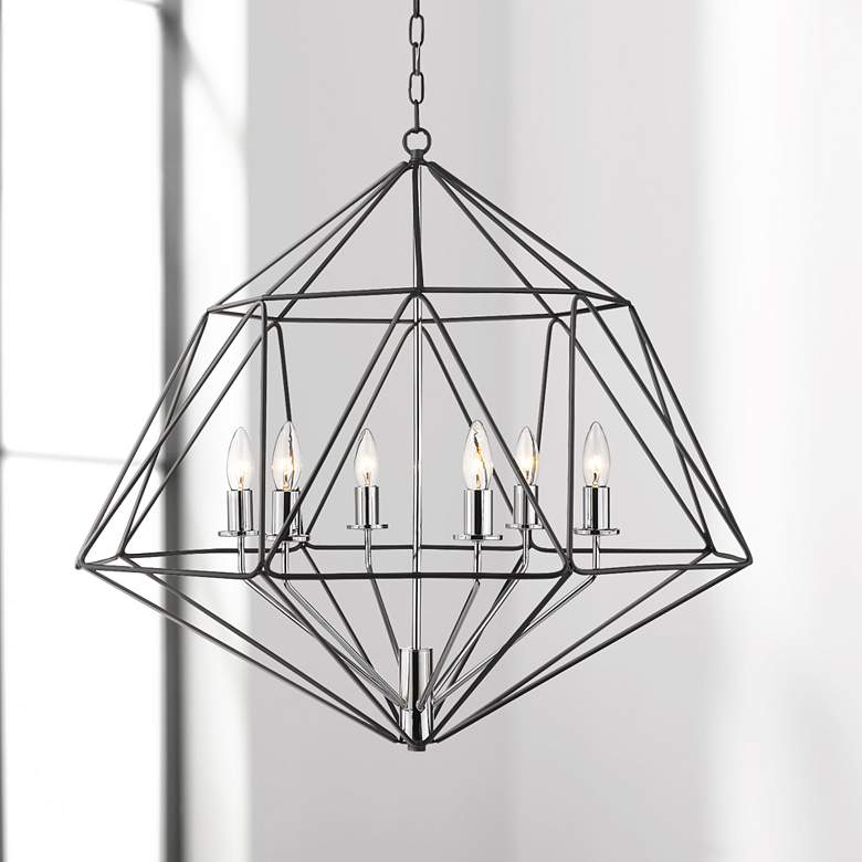 Image 1 Geo 30 inch Wide Matte Black and Chrome 6-Light Chandelier