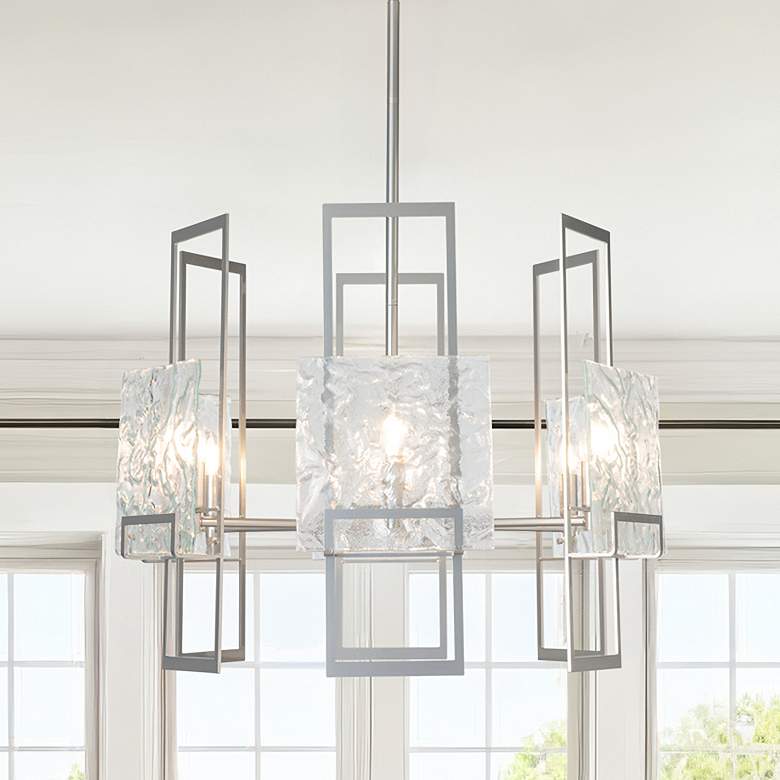 Image 1 Geo 31.3" Wide 6-Light Sterling Pendant With Clear Glass Shade