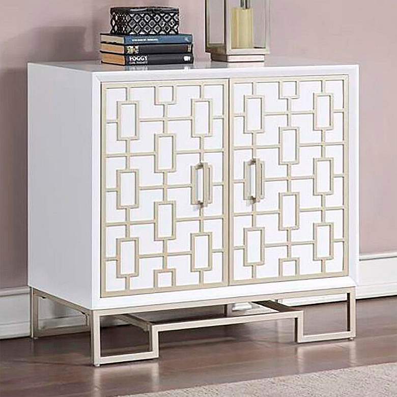 Image 1 Geo 36" Wide White Wood 2-Door Accent Cabinet