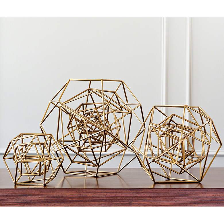 Image 1 Geo 9 1/2" Wide Gold Iron Modern Sculpture